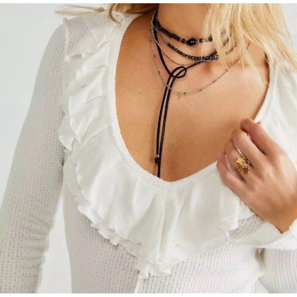 NEW Free People Bennet Long Sleeve Ruffle Thermal Top